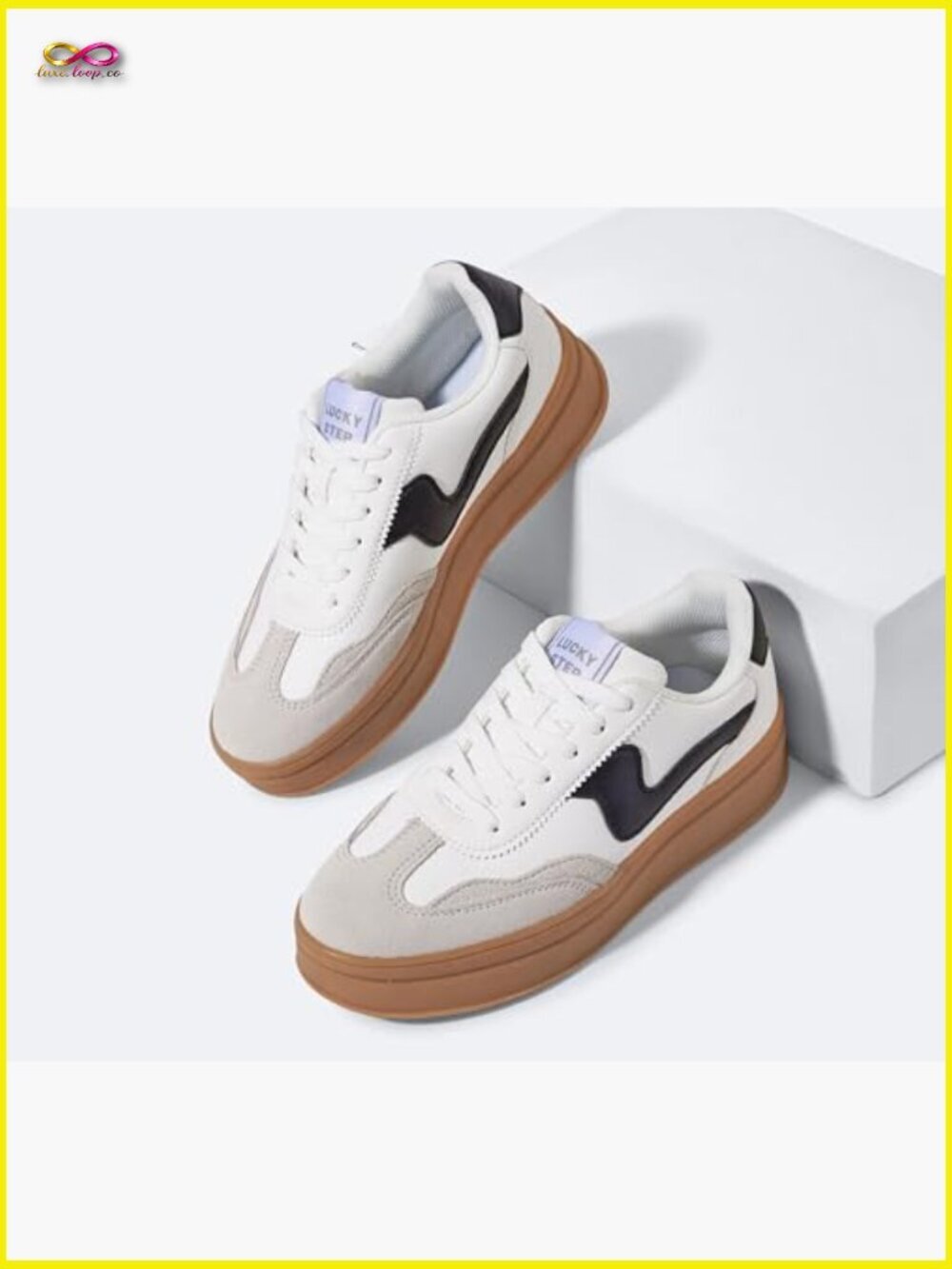 Platform Sneakers Thick Sole Suede Faux Leather Retro Casual Walking Shoes - Picture 5 of 7